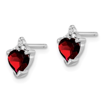 Sterling Silver Rhodium Plated Heart Garnet and Diamond Post Earrings — alternate view