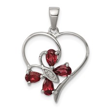 Image of Sterling Silver Rhodium Garnet & Diamond Butterfly Heart Pendant