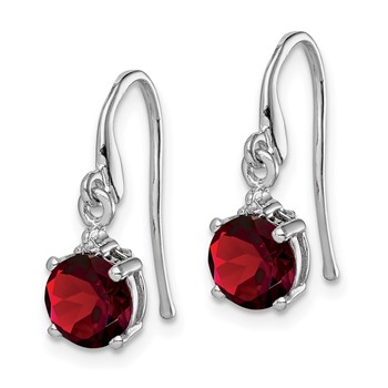 Sterling Silver Rhodium Plated Round Garnet and Diamond Wire Earrings — alternate view