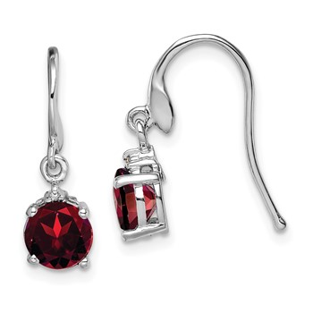 Sterling Silver Rhodium Plated Round Garnet and Diamond Wire Earrings