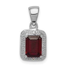 Image of Sterling Silver Rhodium Emerald-cut Garnet & Diamond Pendant
