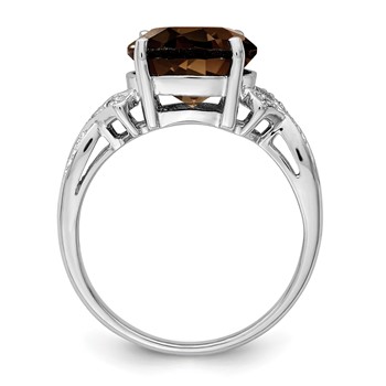 Sterling Silver Rhodium Smoky Quartz Diamond Ring — alternate view