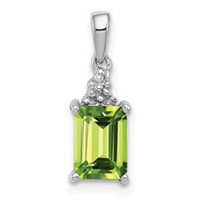 Image of Sterling Silver Rhodium Plated Peridot and Diamond Pendant
