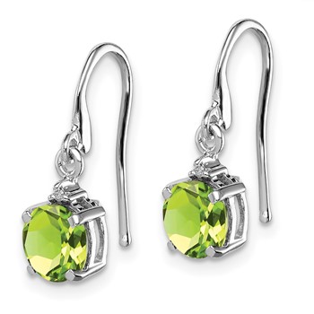 Sterling Silver Rhodium Plated Round Peridot and Diamond Wire Earrings — alternate view