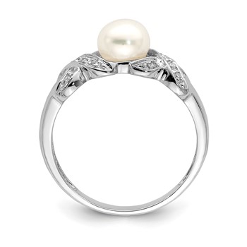 Sterling Silver Rhodium 6mm FW Cultured Button Pearl Ring — alternate view