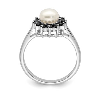 Sterling Silver Rhod 6mm FW Cultured Button Pearl & Sapphire Ring — alternate view