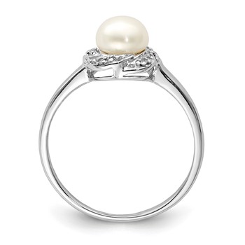 Sterling Silver Rhodium 6mm FW Cultured Button Pearl & Diamond Ring — alternate view