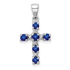Image of Sterling Silver Rhodium Dark Sapphire & Diamond Accent Cross Pendant