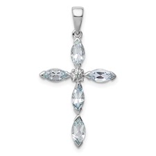 Image of Sterling Silver Rhodium Aqua & Diamond Cross Pendant