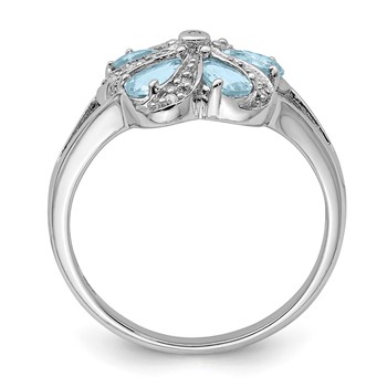 Sterling Silver Rhodium Aquamarine Diamond Ring — alternate view