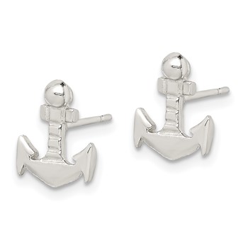 Sterling Silver Anchor Mini Post Earrings — alternate view