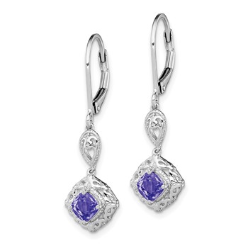 Sterling Silver Rhodium-plated Tanzanite Lever Back Earrings — alternate view