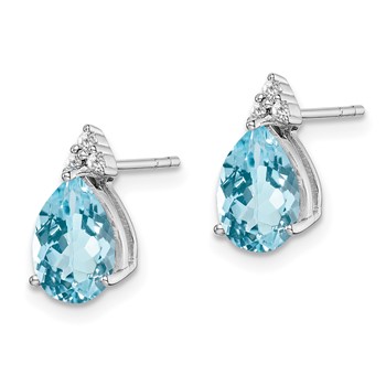 Sterling Silver Rhodium Plated Diamond and Blue Topaz Post Earrings — alternate view