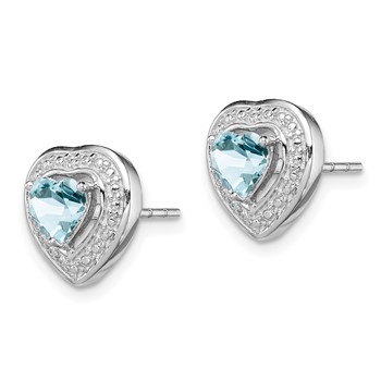 Sterling Silver Rhodium-plated Aquamarine Teardrop Heart Post Earrings — alternate view