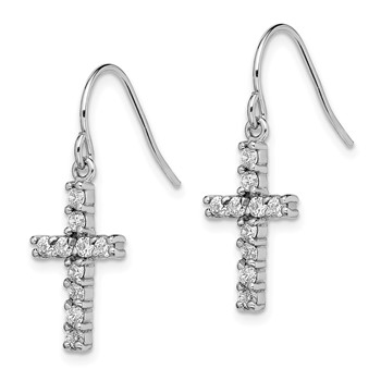 Sterling Silver Rhodium-plated Polished CZ Latin Cross Dangle Earrings — alternate view