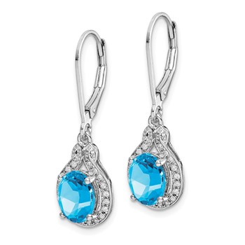 Sterling Silver Rhodium-plated Diamond and Blue Topaz Earrings — alternate view