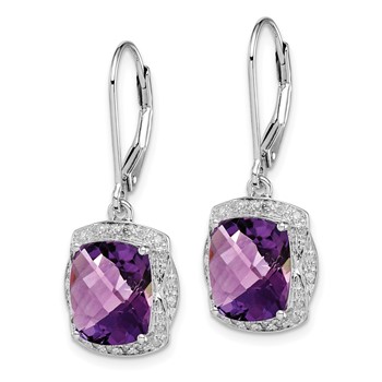 Sterling Silver Rhodium-plated Diamond and Amethyst Earrings — alternate view