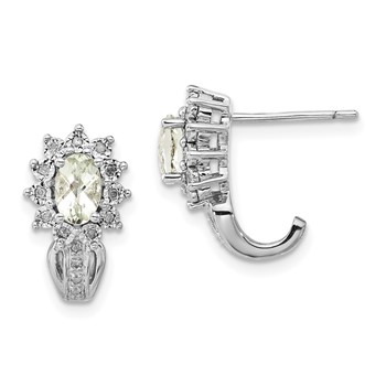 Sterling Silver Diamond & Oval Green Quartz Earrings