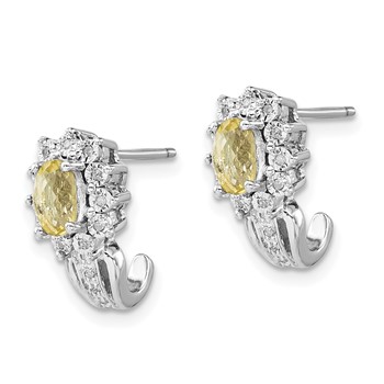 Sterling Silver Diamond & Oval Lemon Quartz Earrings — alternate view