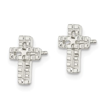 Sterling Silver Polished & Textured Latin Cross Post Earrings — alternate view