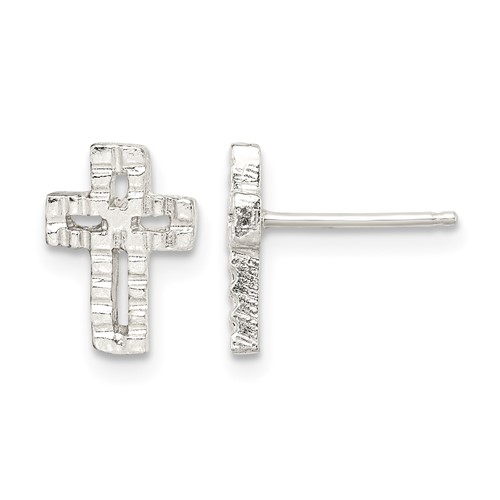Sterling Silver Polished & Textured Latin Cross Post Earrings