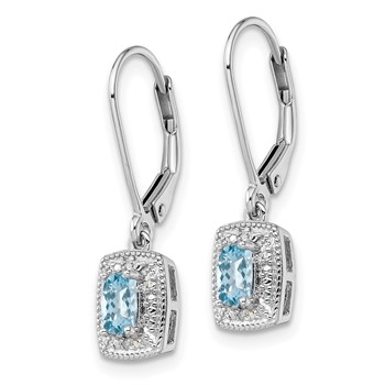 Sterling Silver Rhodium-plated Blue Topaz Diamond Earrings — alternate view