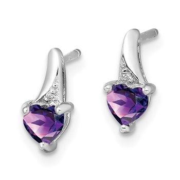 Sterling Silver Rhodium-plated Amethyst and Diamond Earrings — alternate view