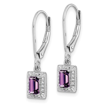 Sterling Silver Rhodium-plated Amethyst and Diamond Earrings — alternate view