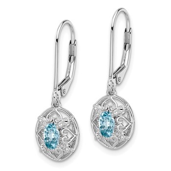 Sterling Silver Rhodium-plated Blue Topaz Diamond Earrings — alternate view