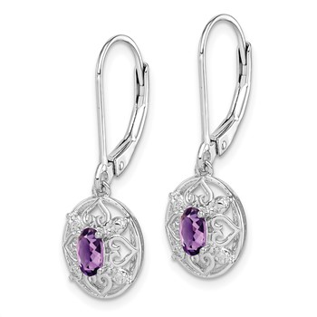 Sterling Silver Rhodium-plated Amethyst and Diamond Earrings — alternate view