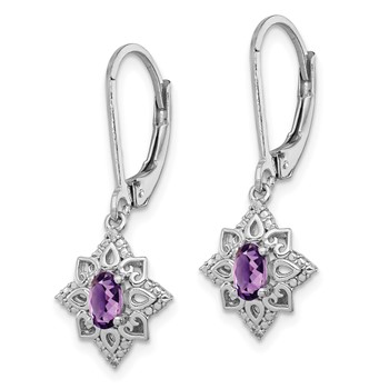 Sterling Silver Rhodium-plated Amethyst and Diamond Earrings — alternate view