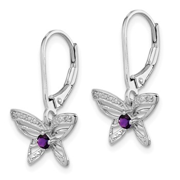 Sterling Silver Rhodium-plated Amethyst and Diamond Butterfly Earrings — alternate view