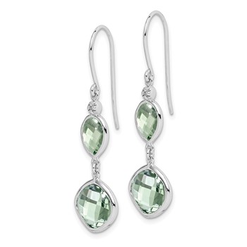 Sterling Silver Rhodium Plated Diamond and Green Quartz Earrings — alternate view