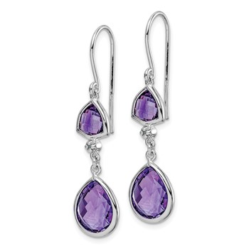 Sterling Silver Rhodium Plated Diamond and Amethyst Dangle Earrings — alternate view