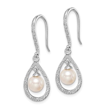 Sterling Silver Rhod Plated Dia. and FW Cultured Pearl Dangle Ear — alternate view
