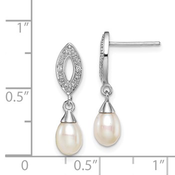 Sterling Silver Rhod Plated Diamond and FW Cultured Pearl Post Ear — alternate view