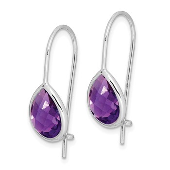Sterling Silver Rhodium Plated Amethyst Teardrop Dangle Earrings — alternate view