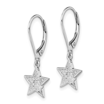 Sterling Silver Rhodium Plated Diamond Star Leverback Earrings — alternate view