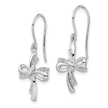 Sterling Silver Rhodium Plated Diamond Cross Dangle Earrings — alternate view