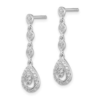 Sterling Silver Rhodium & Diam. Teardrop Post Dangle Earrings — alternate view