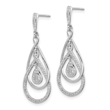 Sterling Silver Rhodium Plated Diamond Post Dangle Earrings — alternate view