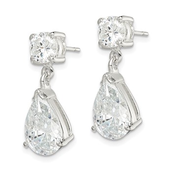 Sterling Silver Polished CZ Pear Shaped Post Dangle Earrings — alternate view