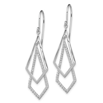 Sterling Silver Rhodium Plated Diamond Dangle Earrings — alternate view