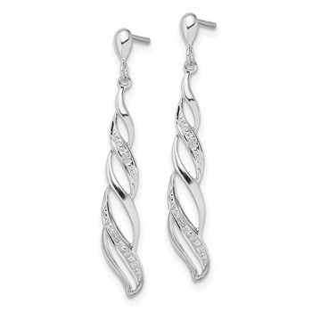 Sterling Silver Rhodium Plated Diamond Swirl Post Dangle Earrings — alternate view