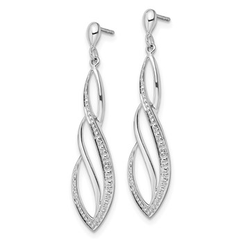 Sterling Silver Rhodium Plated Diamond Swirl Post Dangle Earrings — alternate view