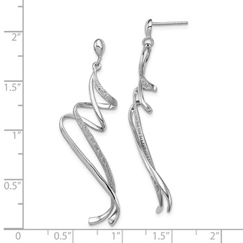 Sterling Silver Rhodium Plated Diamond Swirl Post Dangle Earrings — alternate view