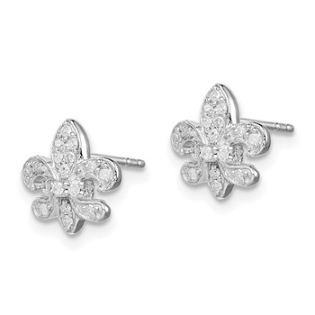 Sterling Silver Rhodium 0.16ct Diam. Fleur de Lis Post Earrings — alternate view
