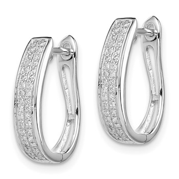 Sterling Silver Rhodium Diam. Oval Hinged Hoop Earrings — alternate view