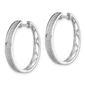Sterling Silver Rhodium Diam. Round Hinged Hoop Earrings — alternate view