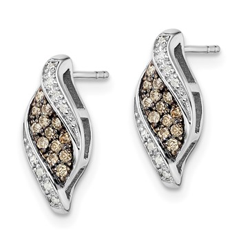 White Night Sterling Silver Rhodium-plated Champagne and White Diamond Fancy Marquise Post Earrings — alternate view